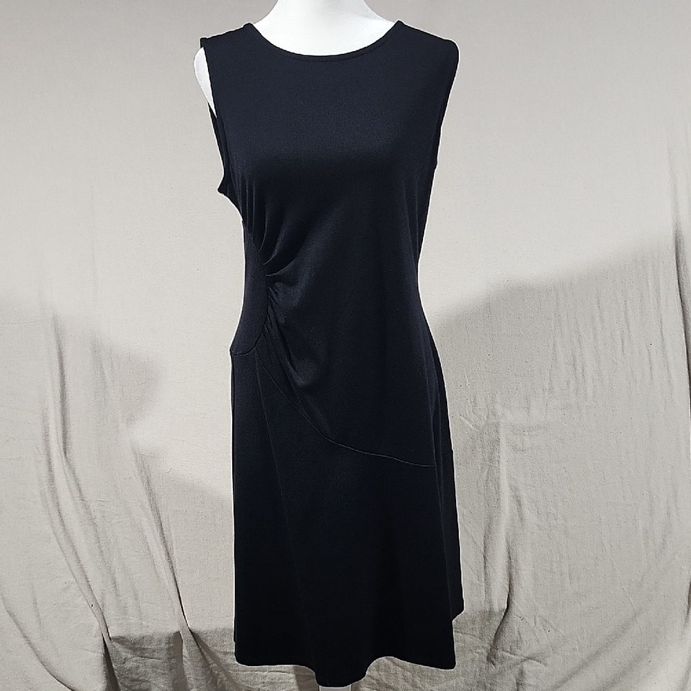 Iman Fit & Flare Black Sleeveless Sunburst Rouched Womens Dress M